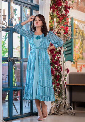 Blue Georgette Indo-western Dress