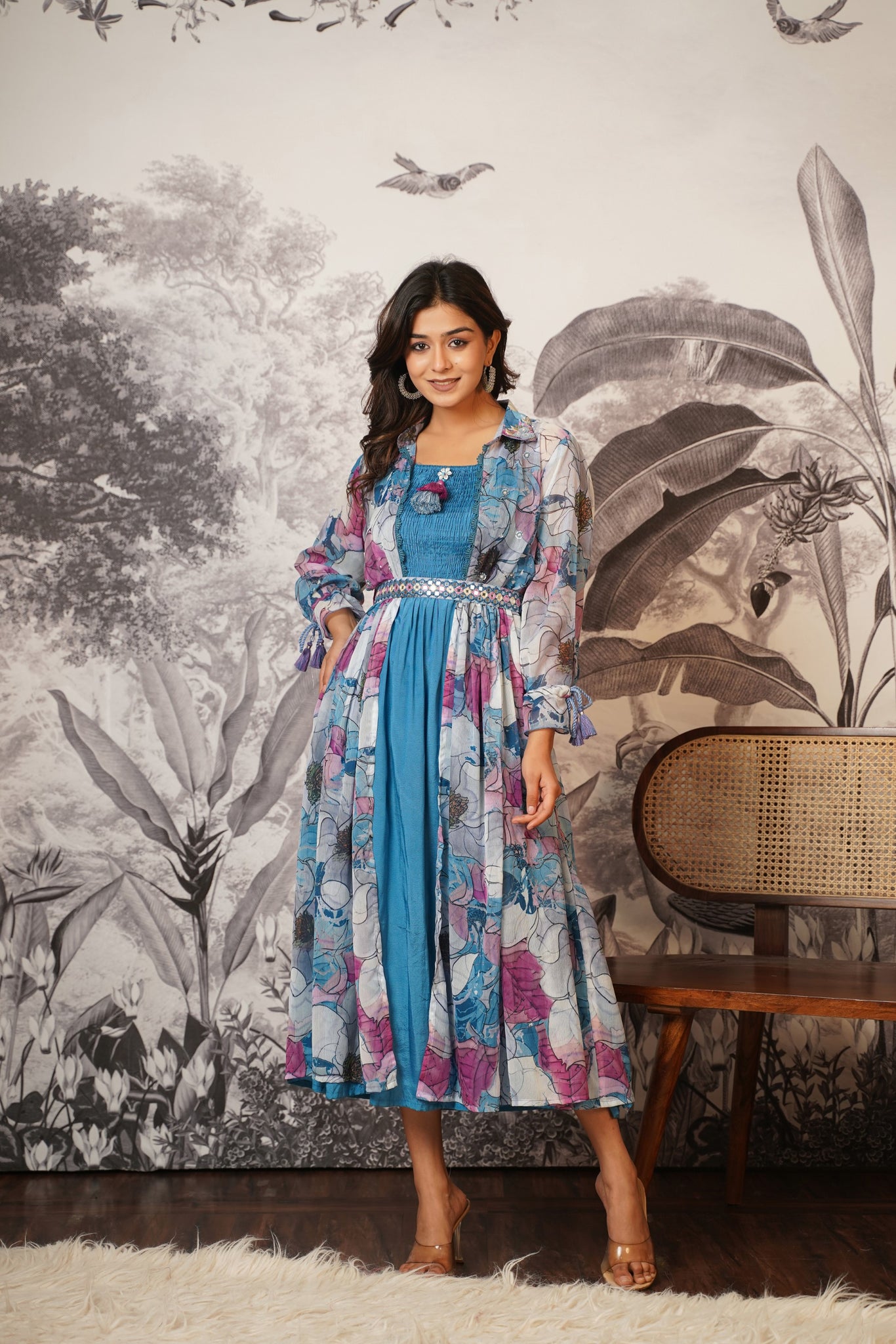 Blue Color Georgette Indo-Western Jacket Style Dress