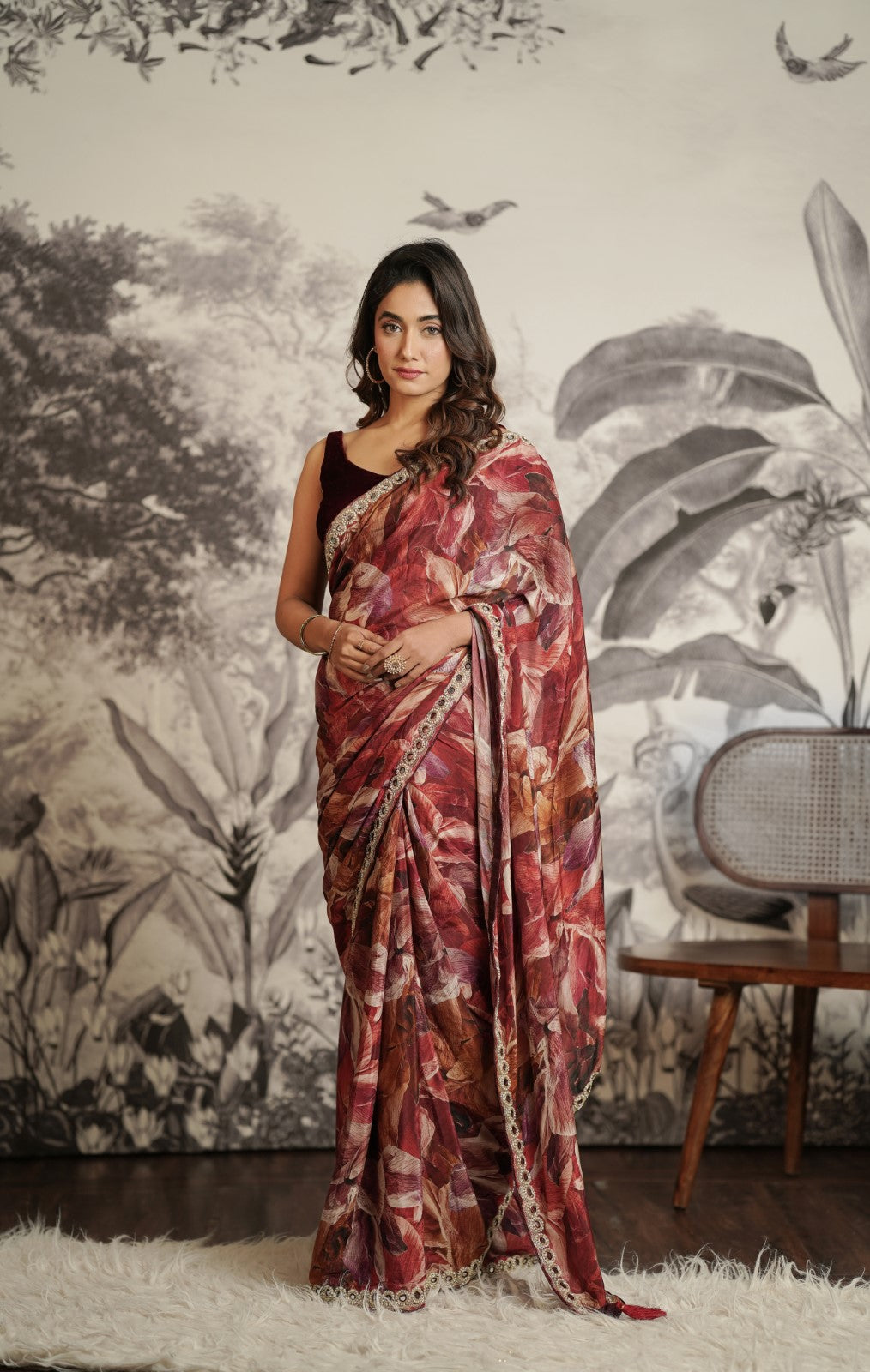 PRINTED SAREE WITH HANDWORK